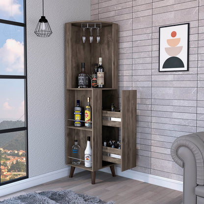 Dark Brown 1-Drawer 2-Shelf Corner Bar Cabinet - Storage & Display