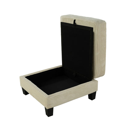 Contemporary Storage Ottoman - Beige Fabric & Wood Legs