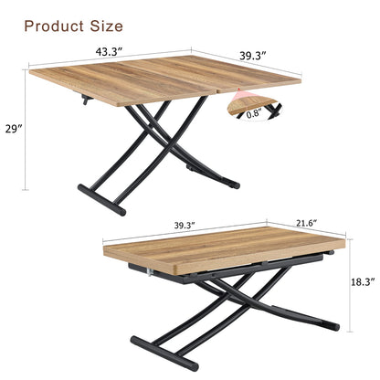 Adjustable Height Lift Table - Black & Natural Wood