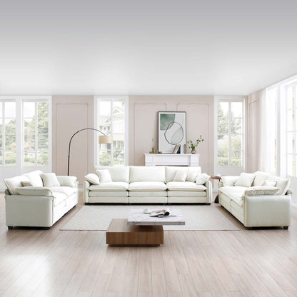 3-Piece Beige Corduroy Sofa Set - Modern Living Room Furniture