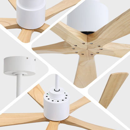 52 Inch Matte White Ceiling Fan - Wood Blades, DC Motor