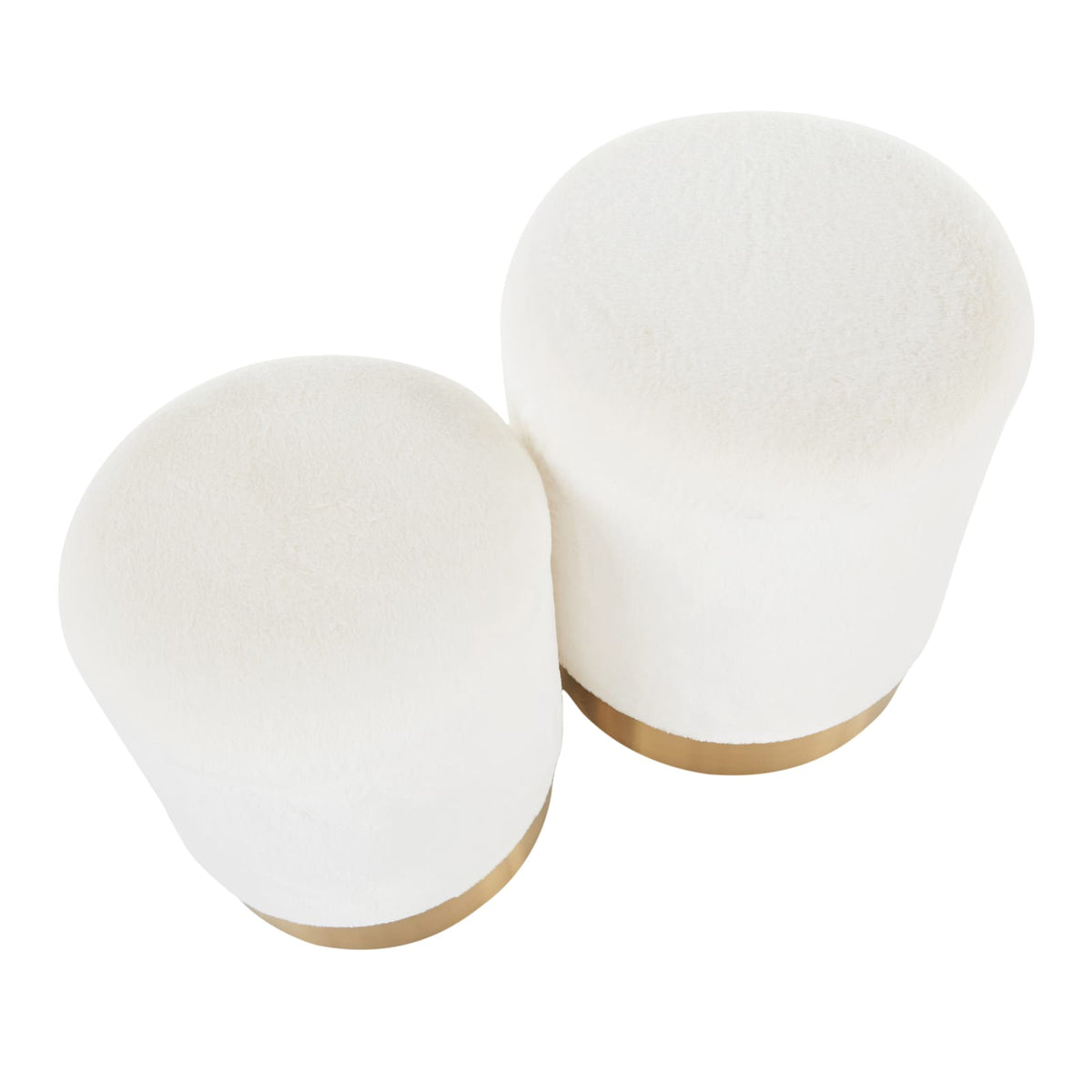 Cream Fabric Nesting Ottomans with Gold Base - Set of 2 for Living Room