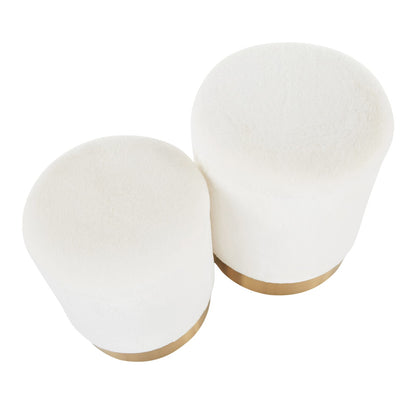 Cream Fabric Nesting Ottomans with Gold Base - Set of 2 for Living Room
