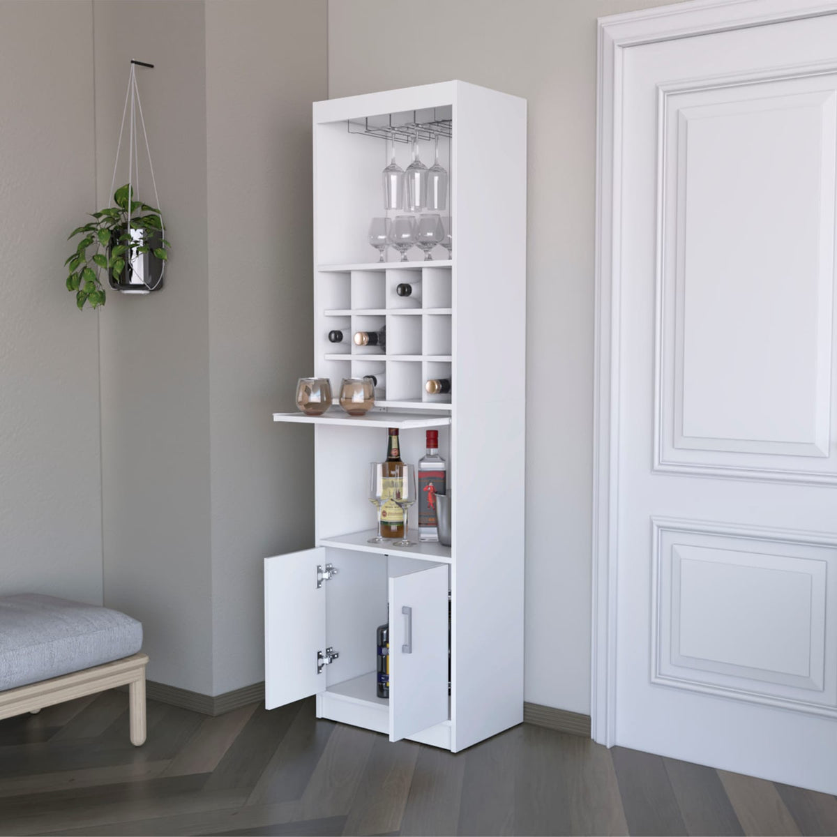 White Bar Cabinet with Wine Storage - 5+ Spaces for Living Room