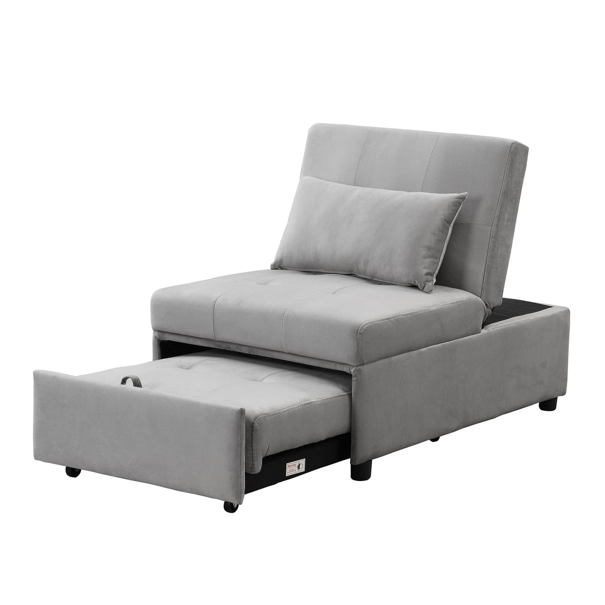 Grey Velvet Sofa Bed Chair with Storage Velvet Upholstery for Living Room