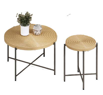 2-Piece Coffee & End Table Set - Oak Natural Wood + Antique White for Living Room
