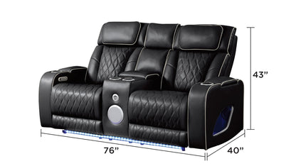 Fortuner Modern Style Recliner 2PC Black Faux Leather Set - Wood Frame