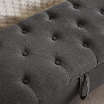 Dark Gray Linen Storage Ottoman Bench - 45" Wide for Living Room