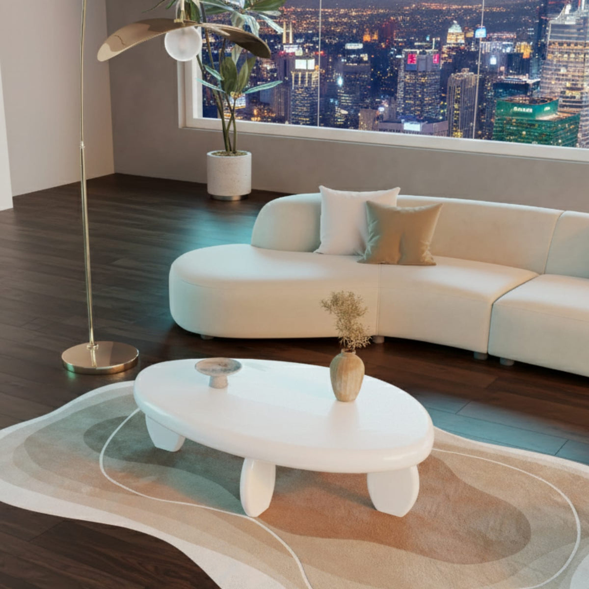 46" Modern White Coffee Table - High Gloss MDF for Living Room