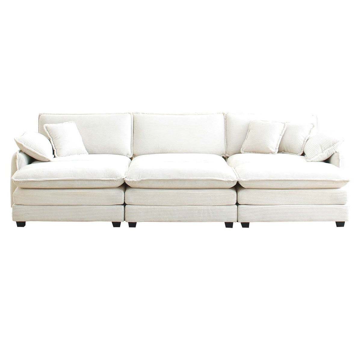 Beige Corduroy 3-Seater Sofa - Retro Mid Century Style