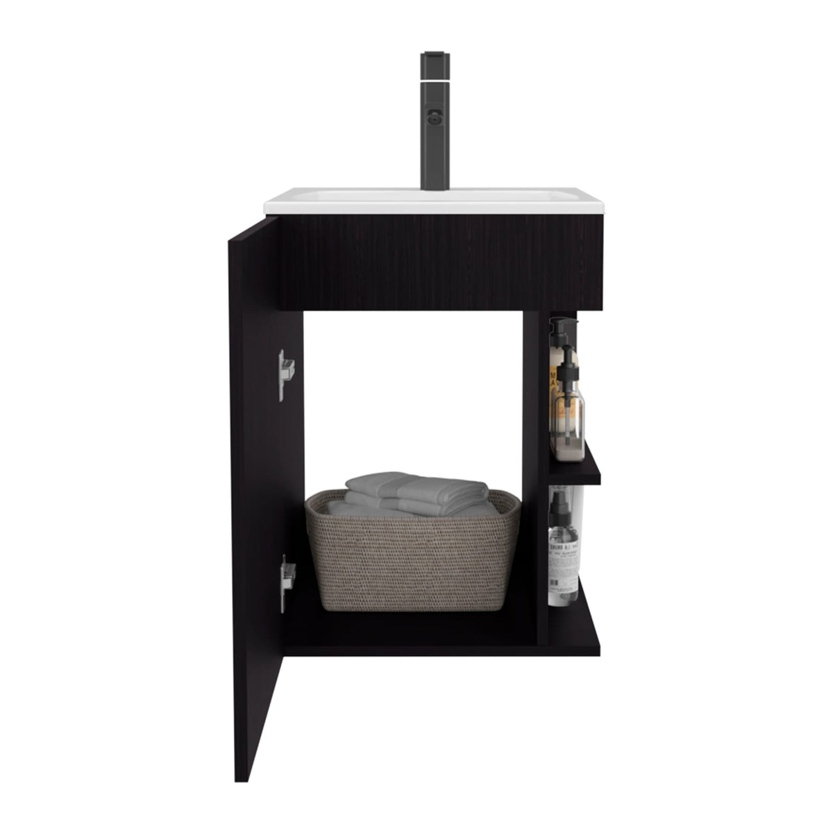 Natural Oak 2-Shelf Vanity Cabinet - Compact Storage for Bathroom