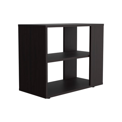 Black Engineered Wood Side Table - 2 Shelves for Living Room
