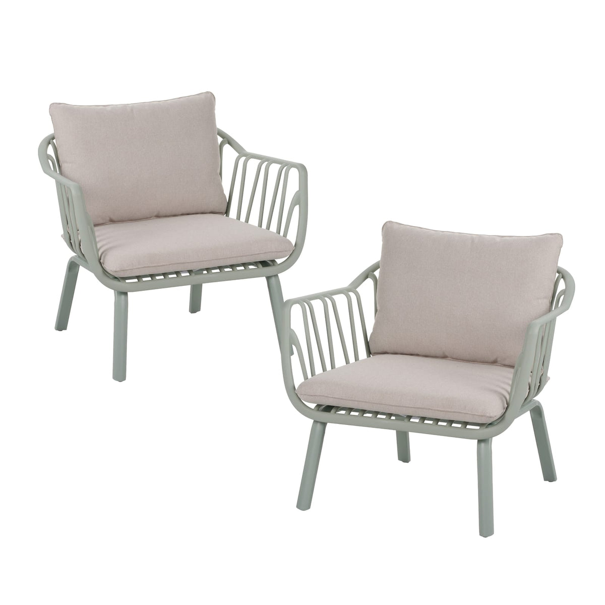 Beige and Green Outdoor Patio Chair Set for Garden or Poolside