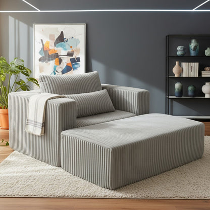 Oversized Corduroy Sofa Bed with Ottoman for Deep Media Comfort