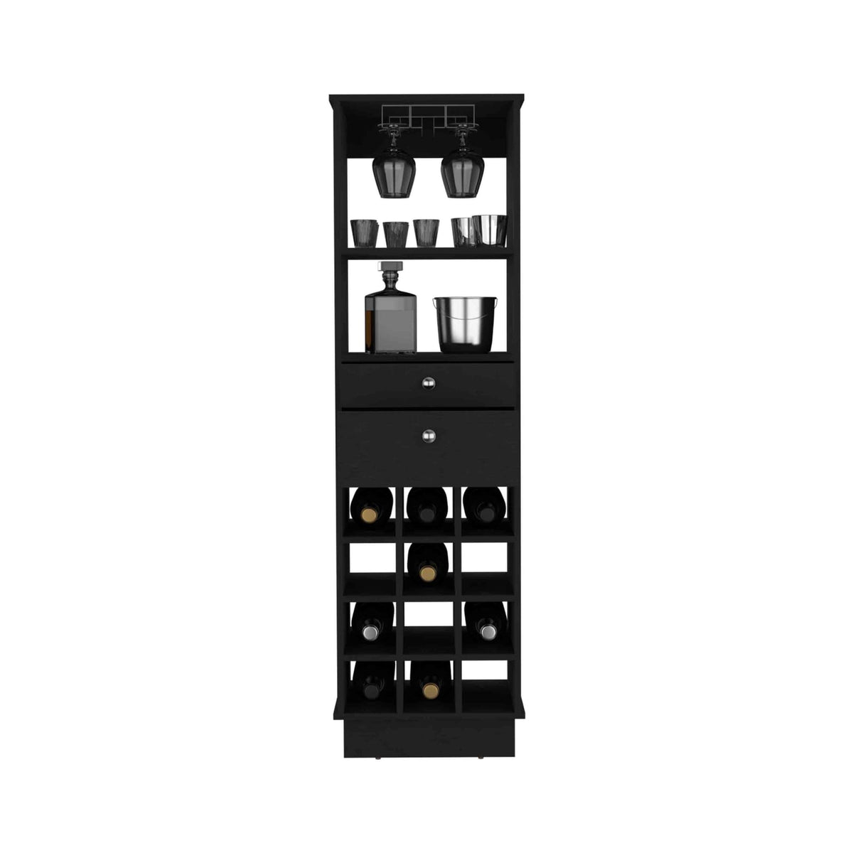 Black Modern Wine Bar Cabinet with 12 Racks