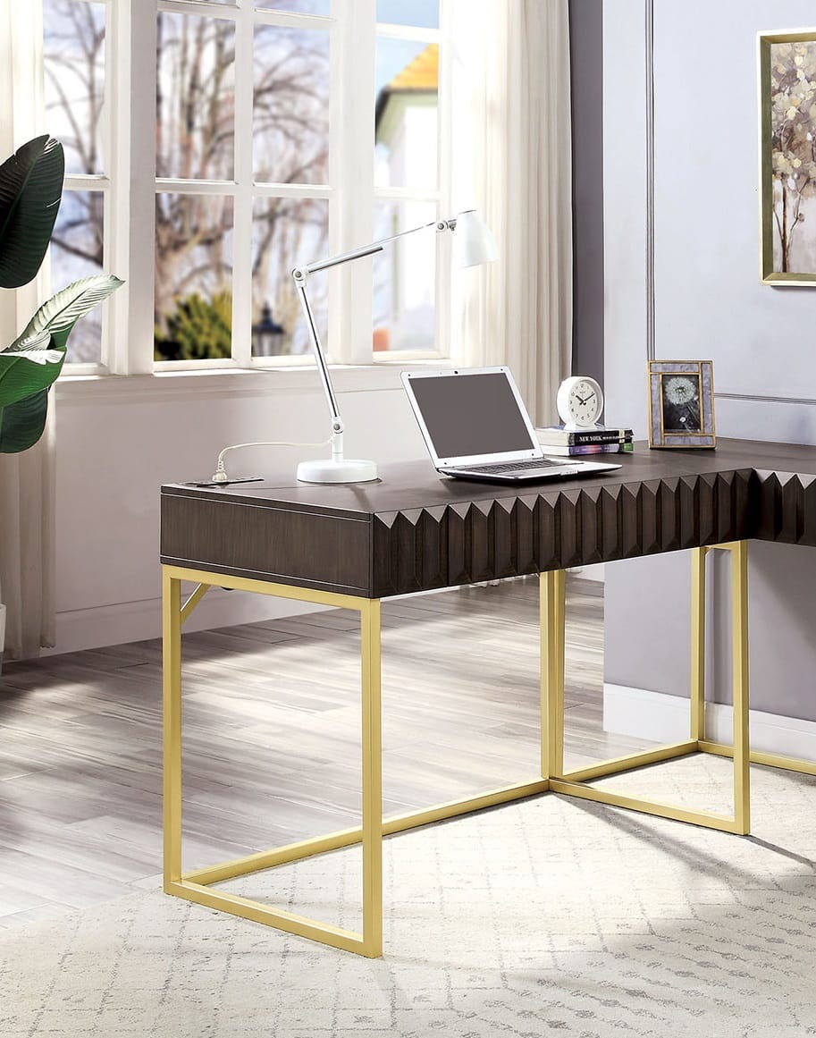 Walnut Computer Desk - Industrial Style with Drawers