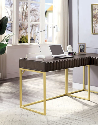 Walnut Computer Desk - Industrial Style with Drawers
