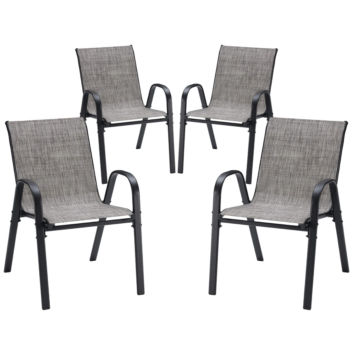 Grey Metal Stackable Patio Chairs - Set of 4