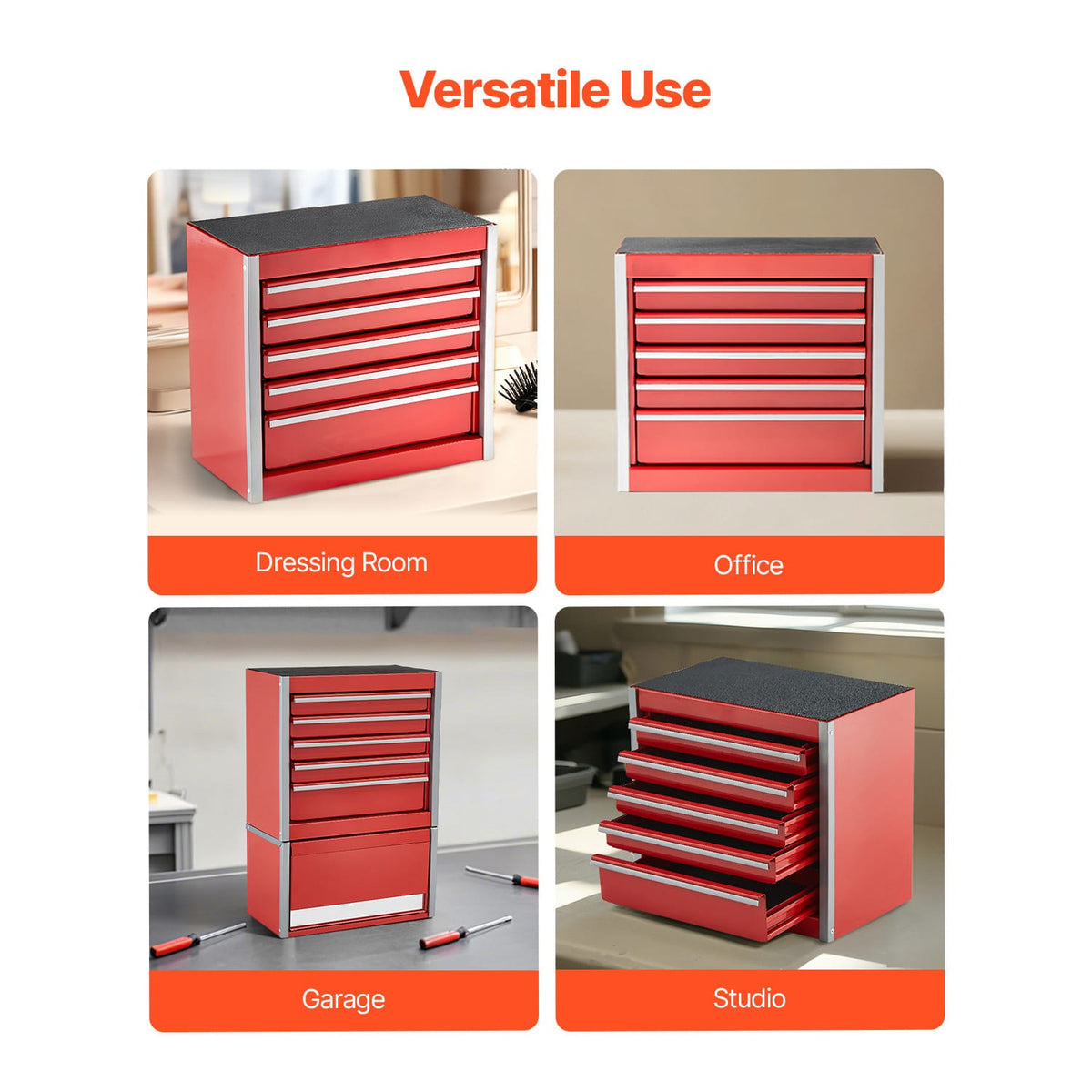 8.6 Inch Red Steel Tool Cabinet - 5 Drawer Organizer