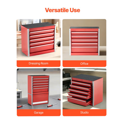 8.6 Inch Red Steel Tool Cabinet - 5 Drawer Organizer