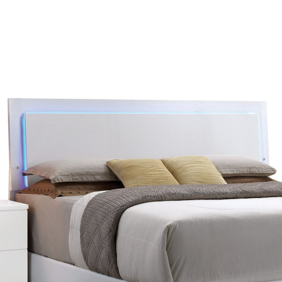 White Queen Bed with LED Light Headboard - Modern Bedroom Furniture