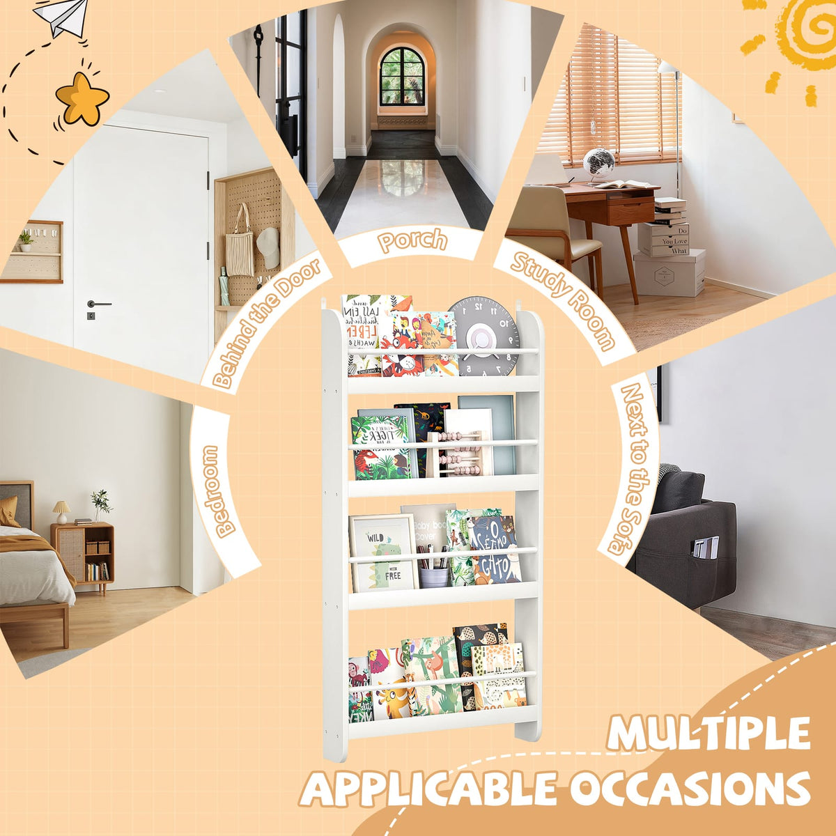 White MDF Kids Bookshelf Display for Nursery or Playroom Storage for Living Room