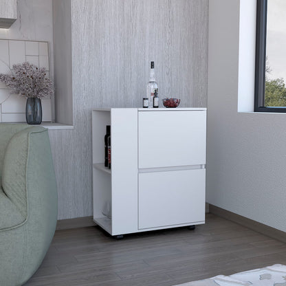 White Bar Cart with 2 Doors & Shelves - Compact Storage for Living Room