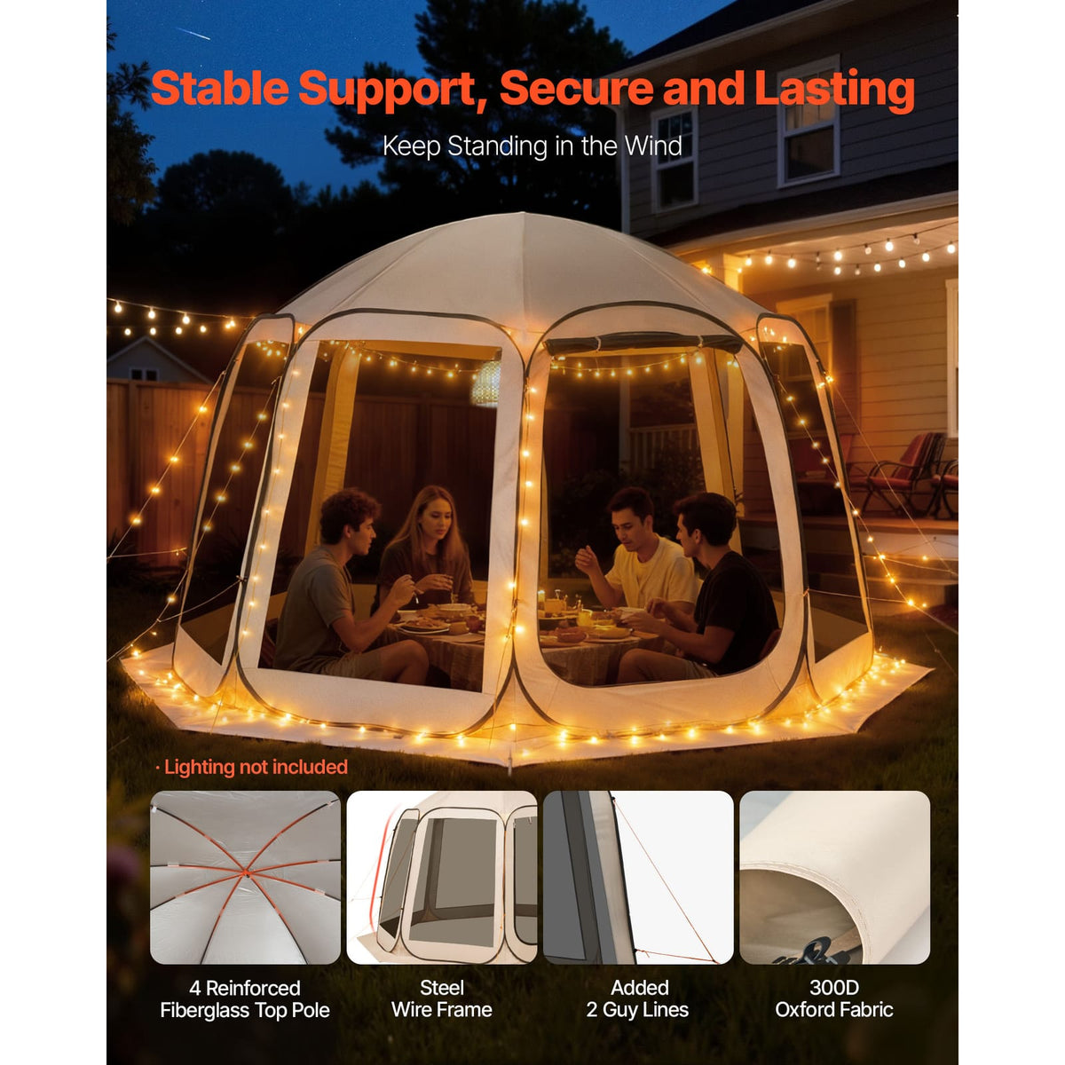 12 Person Beige Steel Pop Up Tent - Outdoor Screen House