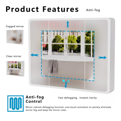 White Bathroom Medicine Cabinet - 3 Door Storage Mirror