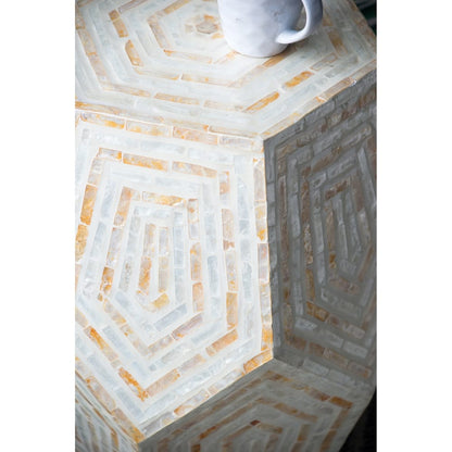Cream Yellow Hexagonal Capes Stool 18x18x21 Inches