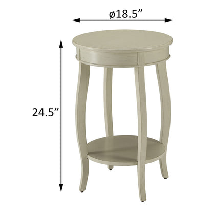 Antique White Round Side Table with Storage Shelf for Living Room