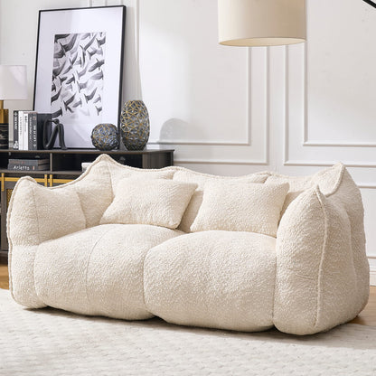 Soft Beige Chenille Bean Bag Chair - Family Room Comfort for Living Room