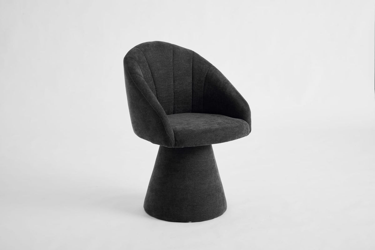 Gray Chenille Swivel Accent Armchair - Comfy Vanity Chair for Living Room