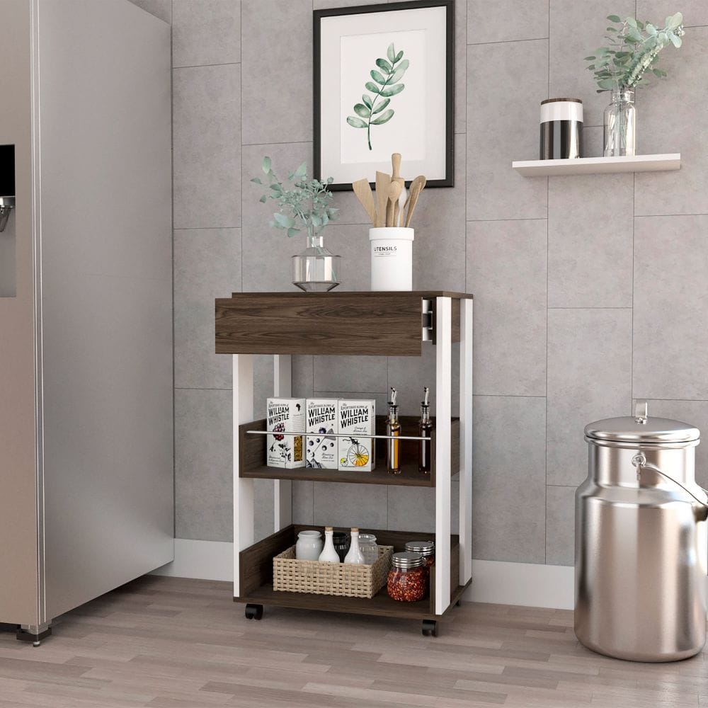 Multicolor Particle Board Kitchen Storage Cart with Casters