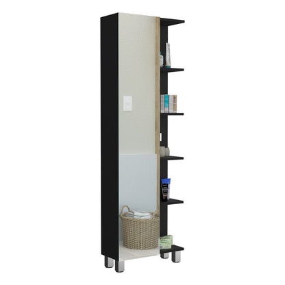 62" Black Bathroom Cabinet with Mirrored Door