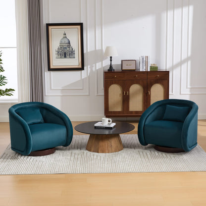 Teal Swivel Accent Chair - 360 Degree Comfort, Rubberwood Frame