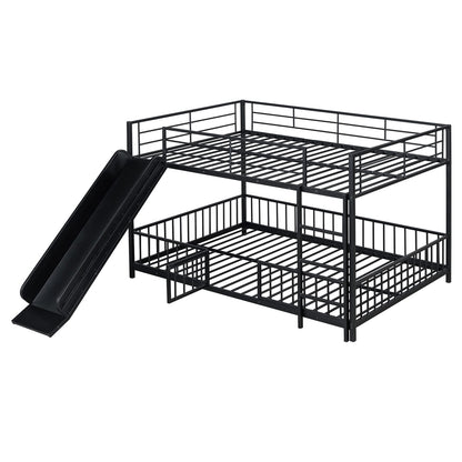 Full Over Full Metal Bunk Bed with Slide - Black for Bedroom
