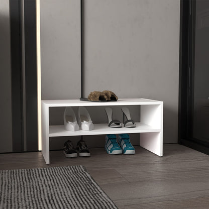 White Engineered Wood Shoe Storage Rack with Two Shelves for Living Room