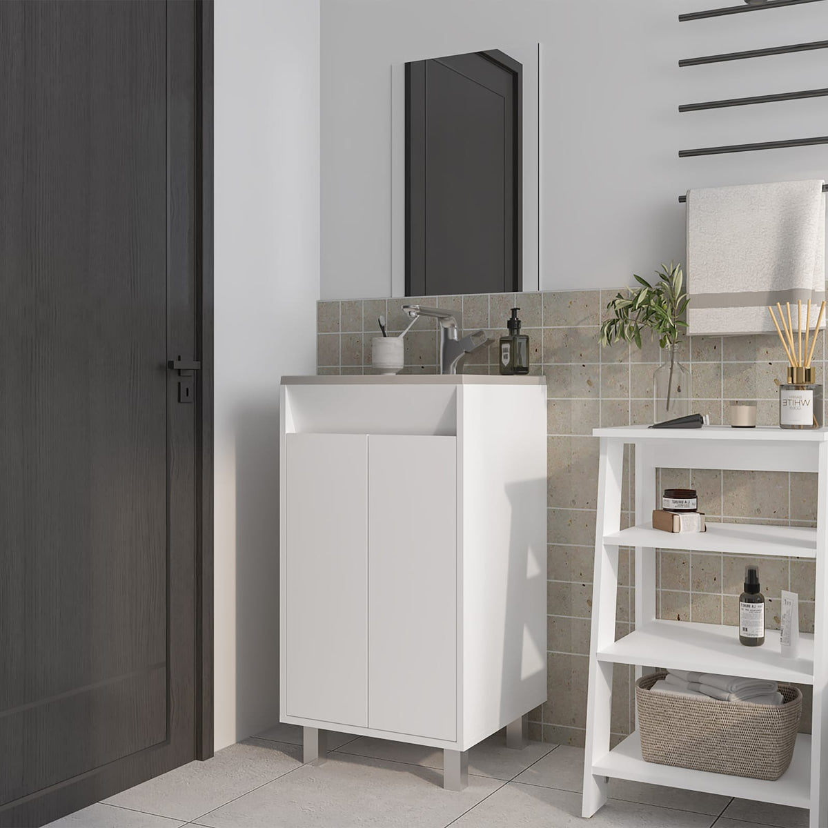 Modern White Wall Mounted Bathroom Cabinet with 2 Doors