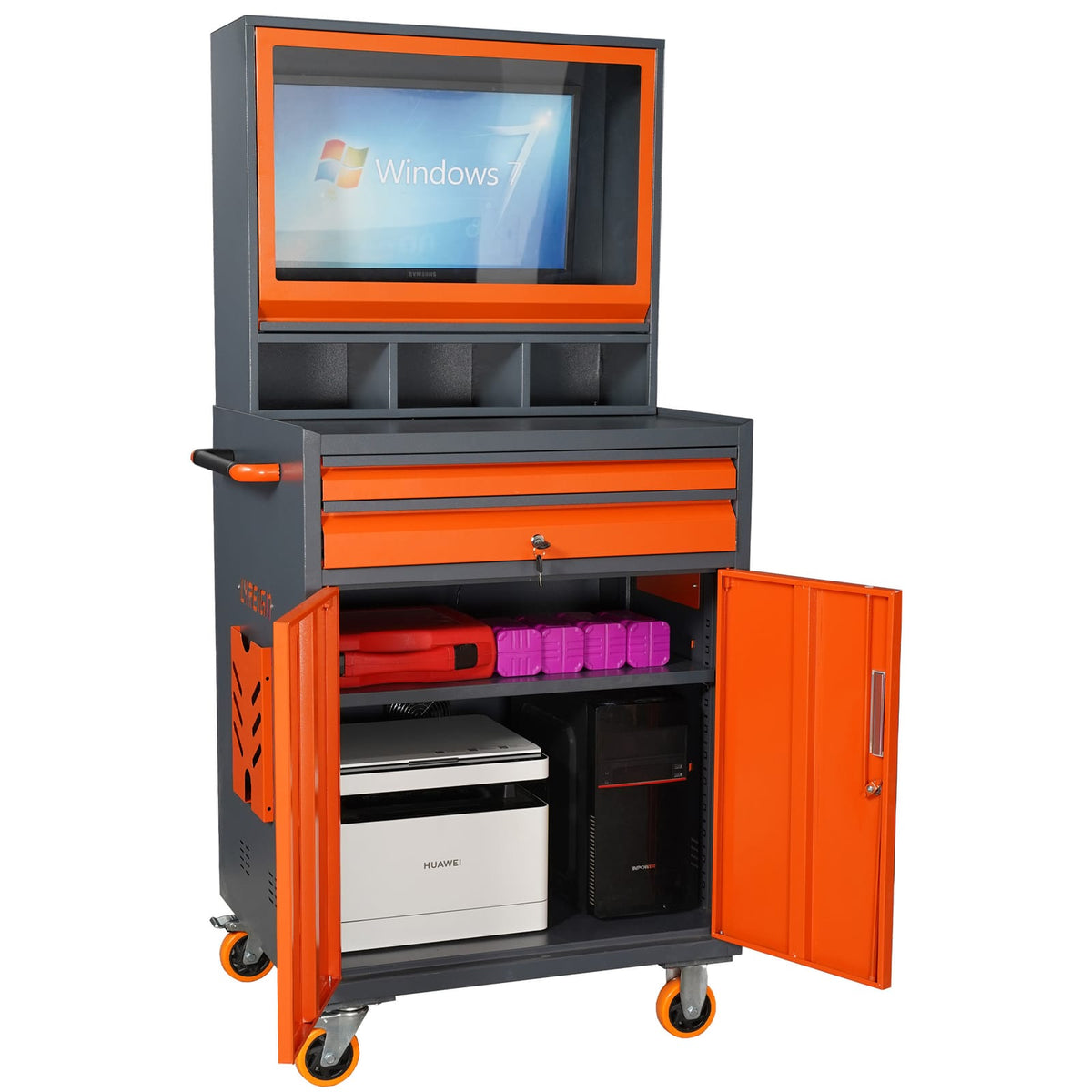 Mobile CNC Tool Cart - Gray ABS+Steel Storage Cabinet