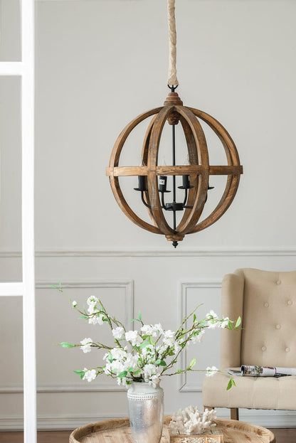 Brown Wood Chandelier - 4 Light Fixture for Kitchen Dining Room