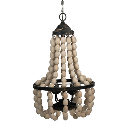 Large Beige Iron Beaded Chandelier - 4 Lights