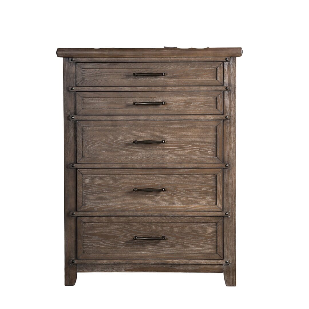 Brown Solid Wood 5-Drawer Chest Bedroom Dresser