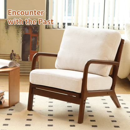 White Fabric Accent Chair - Bedroom Reading Chair for Living Room