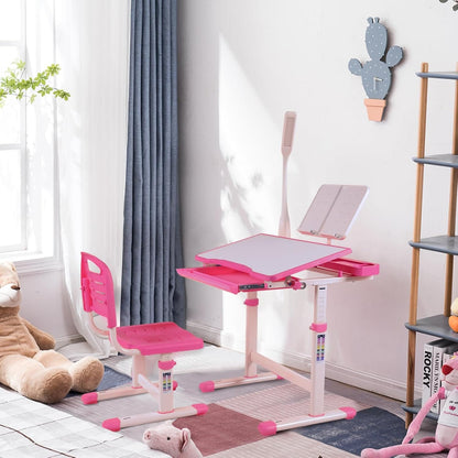 Pink MDF Kids Study Desk with Adjustable Chair