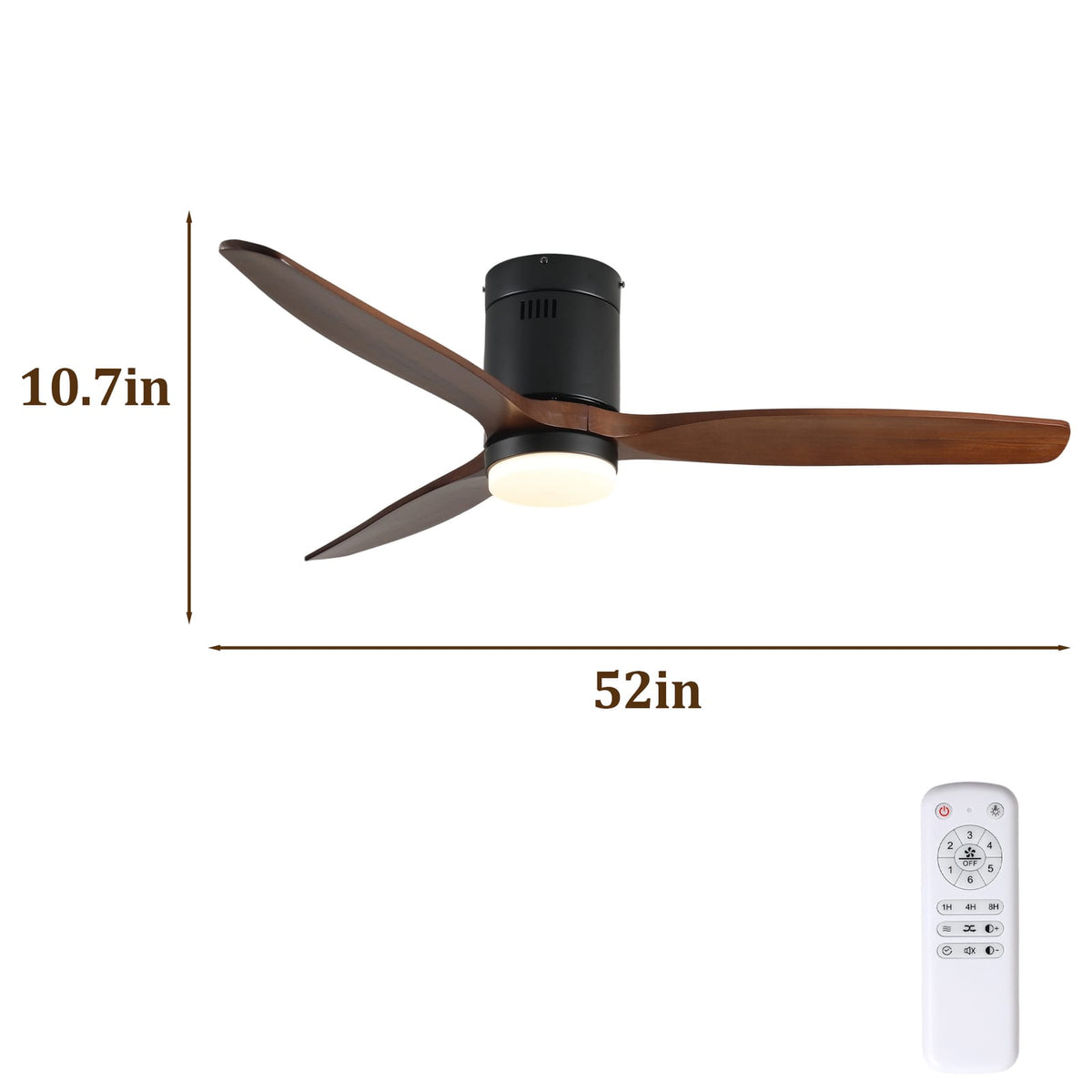 52 Inch Ceiling Fan with Light - Dark Walnut Blades, Remote Control