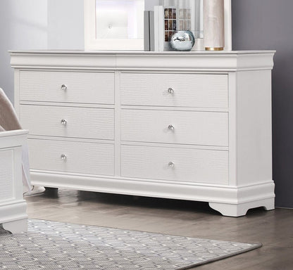 Traditional White Dresser - 6 Drawers Wood Finish