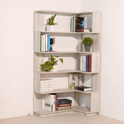 90cm Corner Bookshelf - Light Gray MDF Display Cabinet
