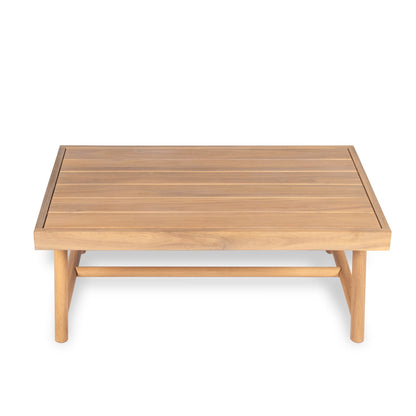 Teak Beige Acacia Wood Patio Club Chair + Coffee Table Set
