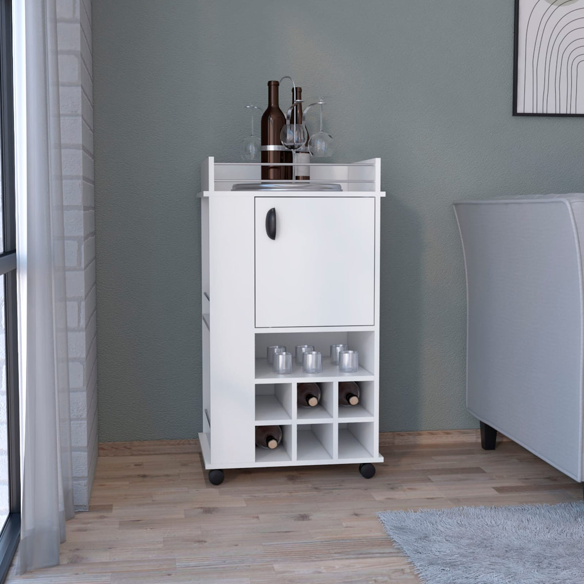 White Kitchen Island with Wine Racks - 38.77" Rolling Cart